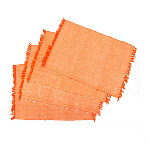 Set of 4 Ribbed Cotton Placemats 33 x 48cm Orange Fringe
