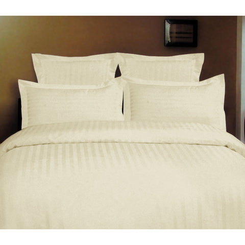 Self Striped 1000TC Cotton Rich Quilt Doona Duvet Cover Set Ivory King