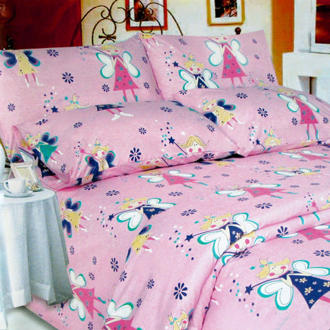 Fairies 280TC Printed Quilt Doona Duvet Cover Set Pink Single