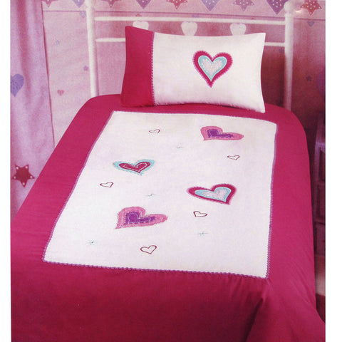 Amia Hearts Embroidered Quilt Doona Duvet Cover Set Pink Single