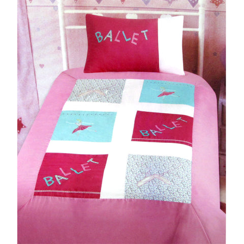 Girls Ballet Ballerina Embroidered Quilt Doona Duvet Cover Set Pink Single