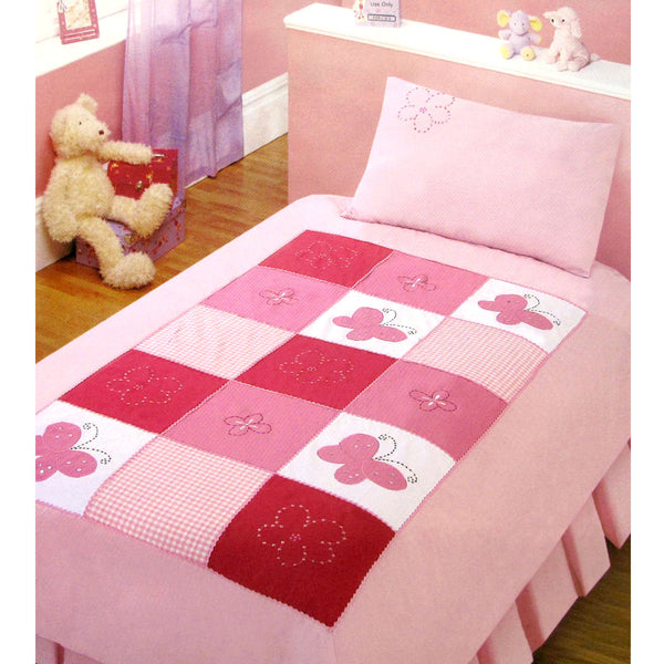 Bindi Butterfly Embroidered Quilt Doona Duvet Cover Set Pink Single