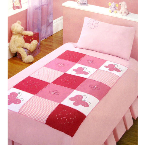 Bindi Butterfly Embroidered Quilt Doona Duvet Cover Set Pink Single