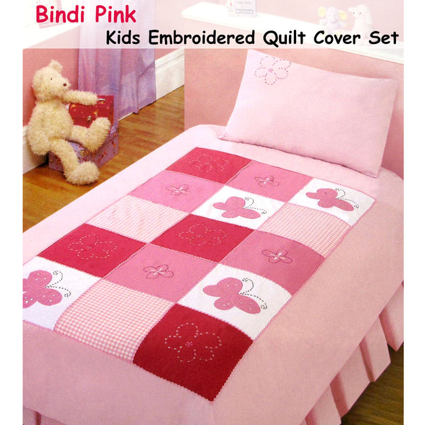 Bindi Butterfly Embroidered Quilt Doona Duvet Cover Set Pink Single