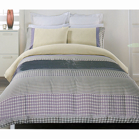 Brie Circular Pintuck Jacquard Quilt Doona Duvet Cover Set Lilac Grey Queen