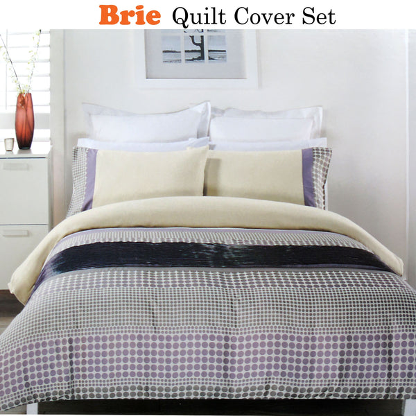 Brie Circular Pintuck Jacquard Quilt Doona Duvet Cover Set Lilac Grey Queen