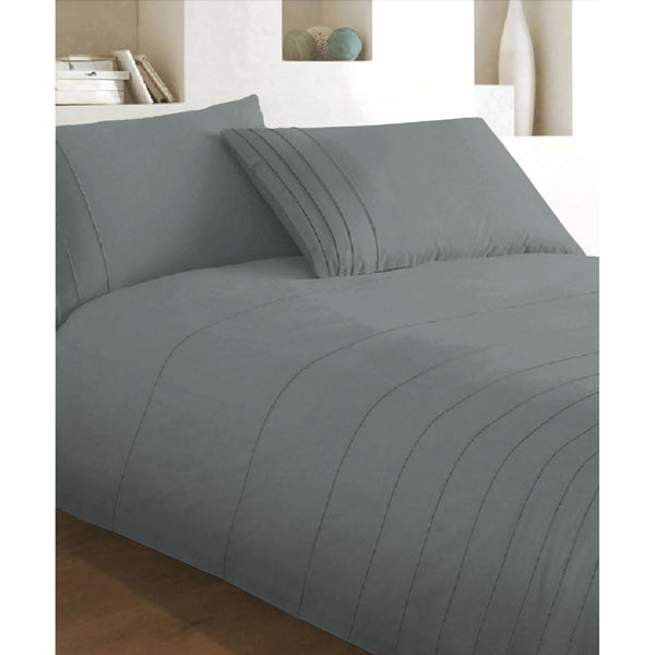 Holysheet Brooklyn Pintuck 250TC Cotton Quilt Doona Duvet Cover Set Charcoal Grey King
