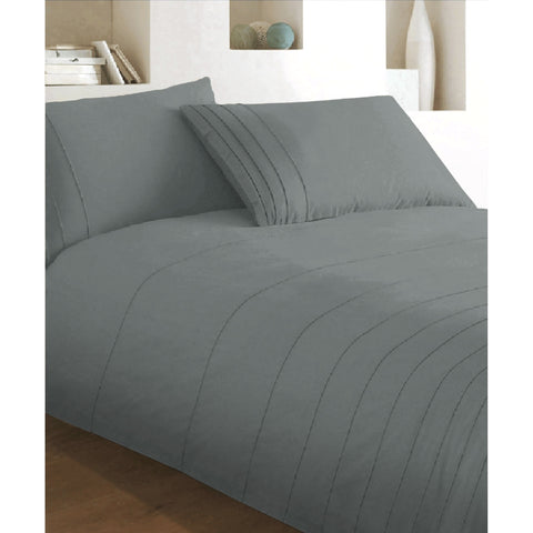 Holysheet Brooklyn Pintuck 250TC Cotton Quilt Doona Duvet Cover Set Charcoal Grey King