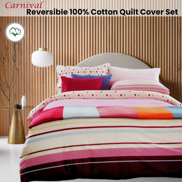 Atmosphere Carnival Striped Reversible Quilt Doona Duvet Cover Set King