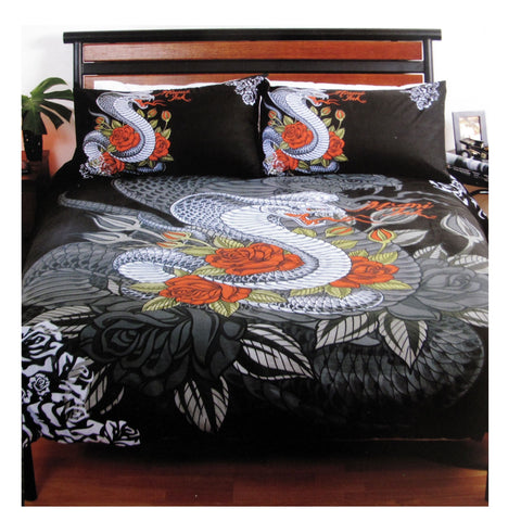 Miami Ink Cobra Black Quilt Doona Duvet Cover Set Single