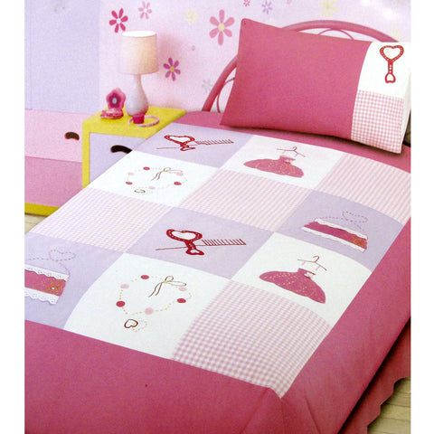 Diva Girls Accessories Embroidered Quilt Doona Divet Cover Set Pink Single