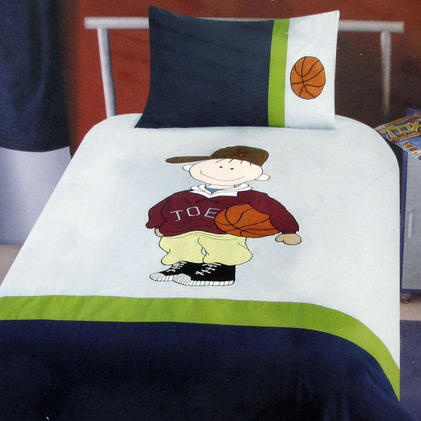 Dude Basketball Embroidered Quilt Doona Duvet Cover Set Single