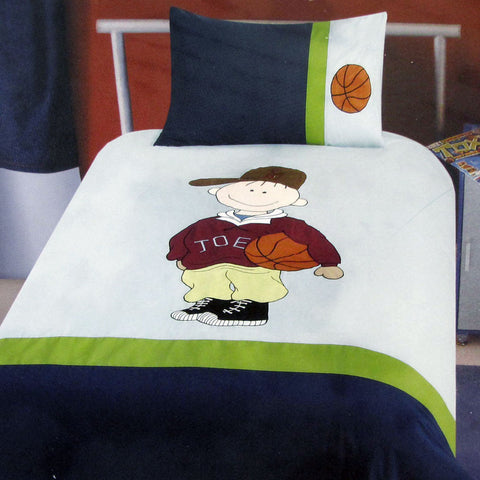Dude Basketball Embroidered Quilt Doona Duvet Cover Set Single