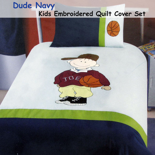Dude Basketball Embroidered Quilt Doona Duvet Cover Set Single