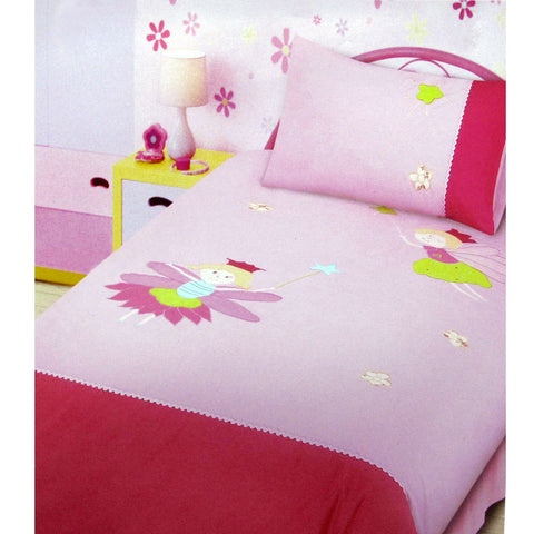 Fairies Embroidered Quilt Doona Duvet Cover Set Pink Single