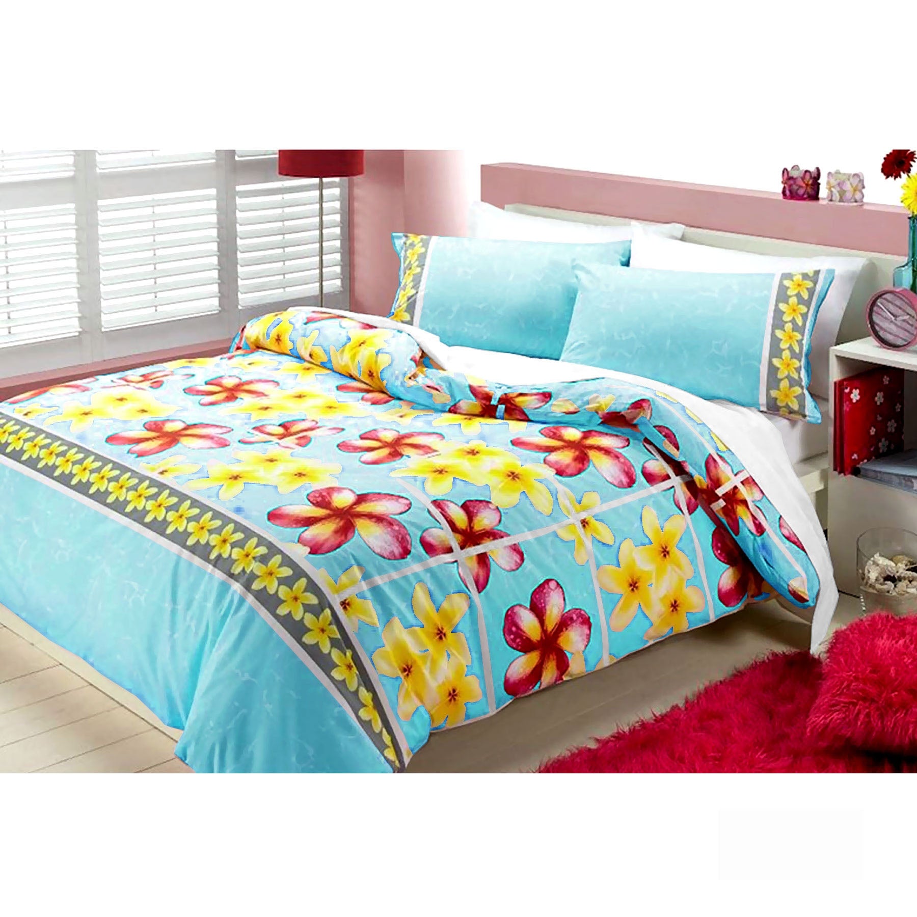 Floating Frangipani 225TC Quilt Doona Duvet Cover Set Aqua Single