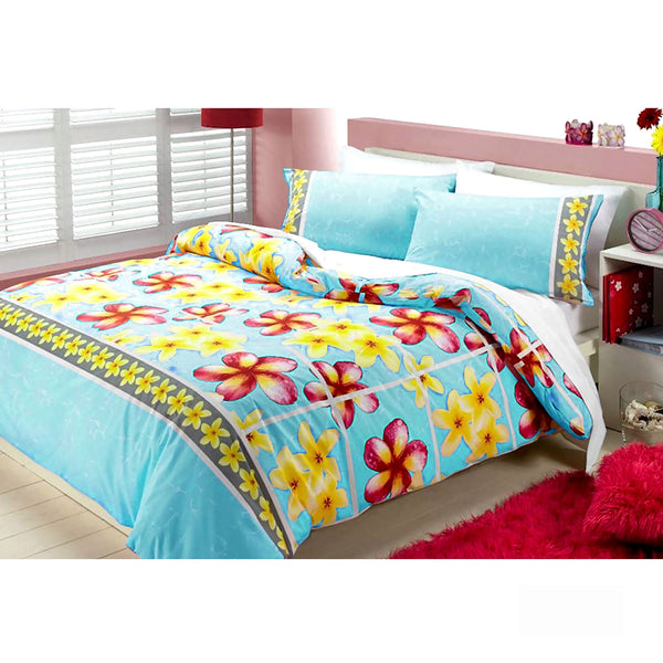 Floating Frangipani 225TC Quilt Doona Duvet Cover Set Aqua Single