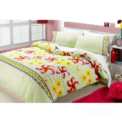 Floating Frangipani 225TC Quilt Doona Duvet Cover Set Apple Green Single