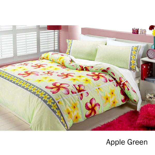 Floating Frangipani 225TC Quilt Doona Duvet Cover Set Apple Green Single