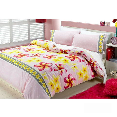 Floating Frangipani 225TC Quilt Doona Duvet Cover Set Soft Pink Single