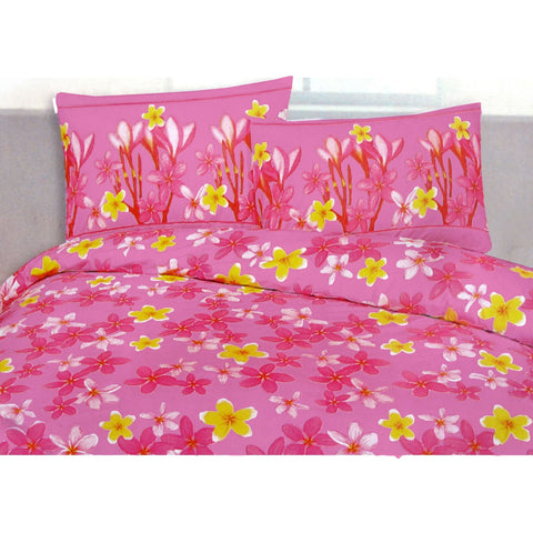 Polyester Cotton 225TC Frangipani Jungle Quilt Doona Duvet Cover Set Pink King