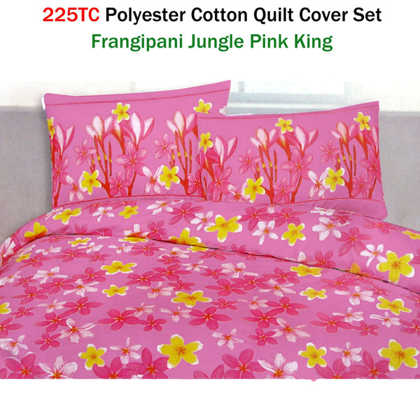 Polyester Cotton 225TC Frangipani Jungle Quilt Doona Duvet Cover Set Pink King