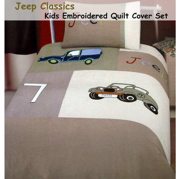 Jeep Classics Embroidered Quilt Doona Duvet Cover Set Single