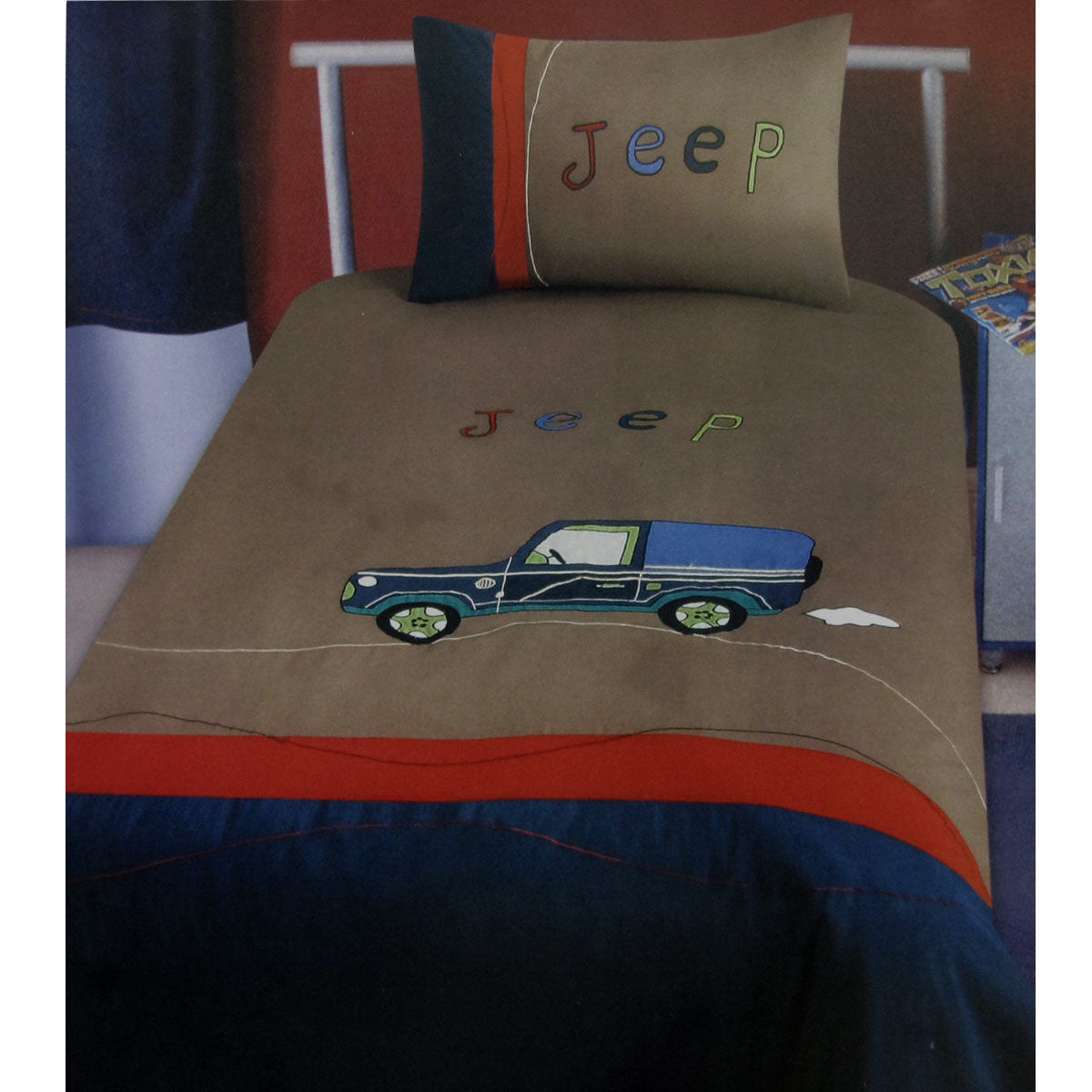 Jeep Wrangler Embroidered Quilt Doona Duvet Cover Set Single