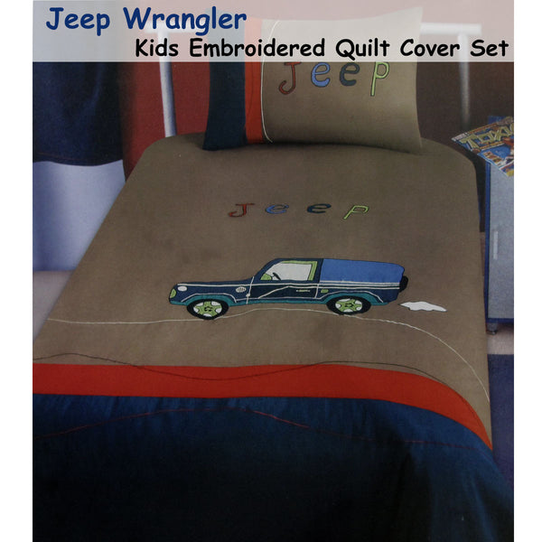 Jeep Wrangler Embroidered Quilt Doona Duvet Cover Set Single