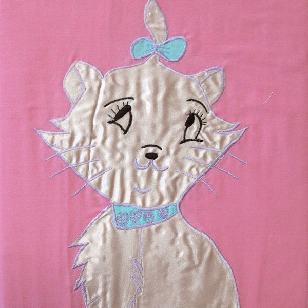 Kitty Cat Embroidered Quilt Doona Duvet Cover Set Pink Single