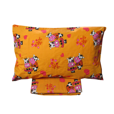 Lovely Cows Polyester Cotton Quilt Doona Duvet Cover Set Orange Single