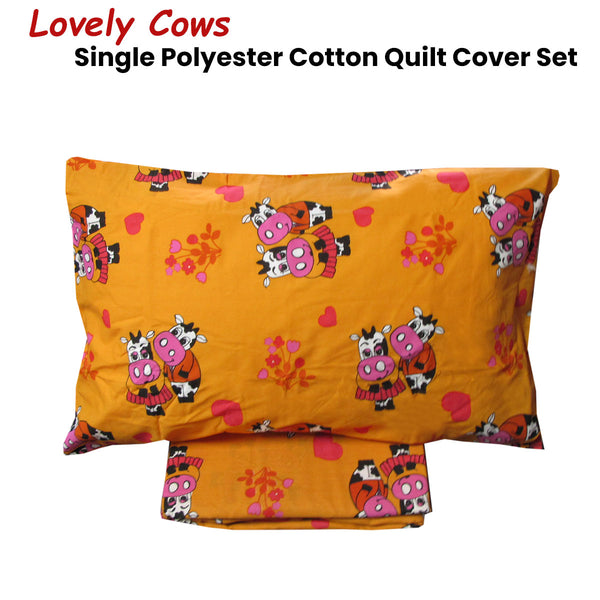 Lovely Cows Polyester Cotton Quilt Doona Duvet Cover Set Orange Single