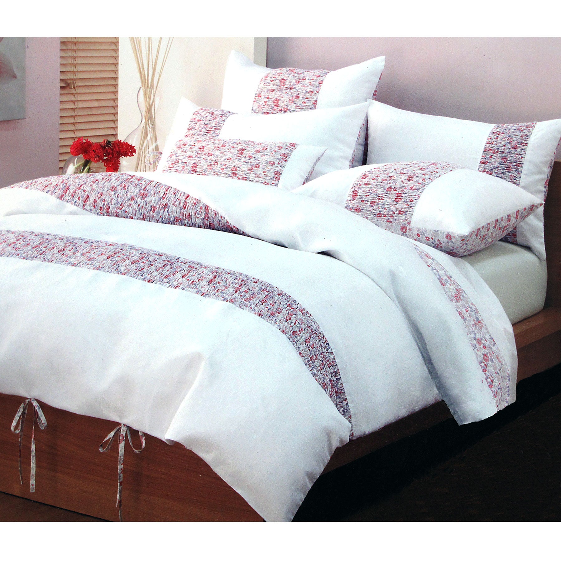 Lucy Floral Cotton Blend Quilt Doona Duvet Cover Set Pink White Queen