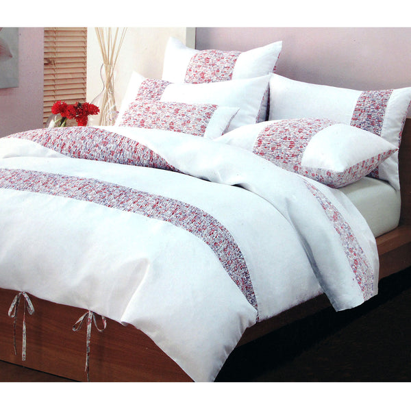 Lucy Floral Cotton Blend Quilt Doona Duvet Cover Set Pink White Queen