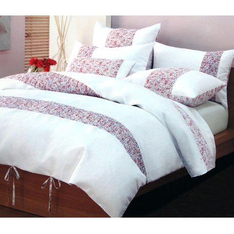 Lucy Floral Cotton Blend Quilt Doona Duvet Cover Set Pink White Queen