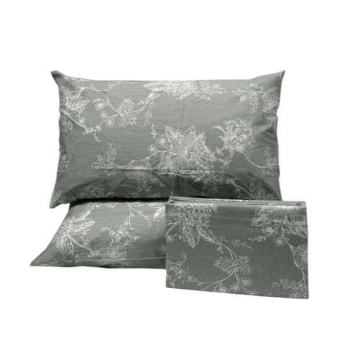 Ashley Floral Cotton Quilt Doona Duvet Cover Set Grey Double