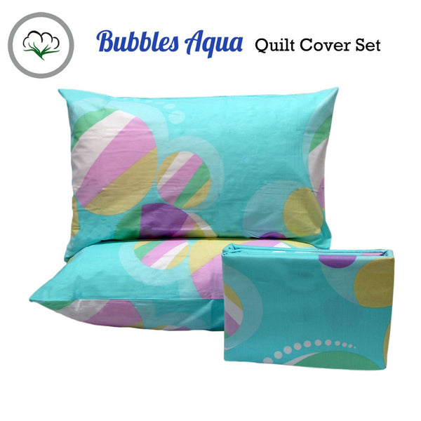 Bubbles Cotton Quilt Doona Duvet Cover Set Aqua Queen