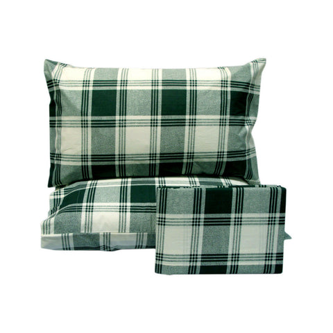 Checked Cotton Polyester Quilt Doona Duvet Cover Set Green White King