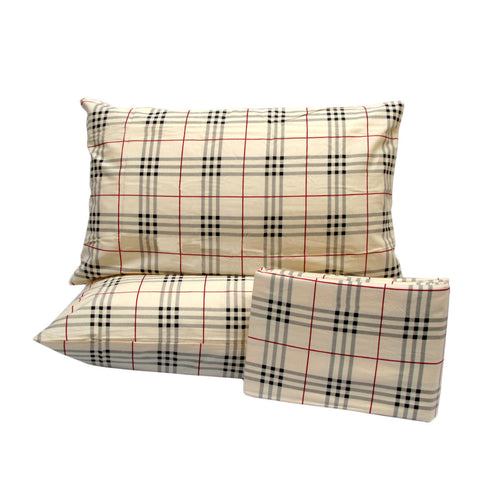 Oxford Checked Tartan Cotton Quilt Doona Duvet Cover Set Cream Double