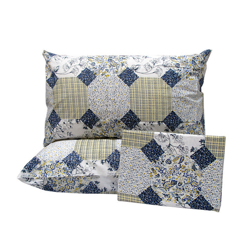 Serena Patchwork Cotton Quilt Doona Duvet Cover Set Blue Queen