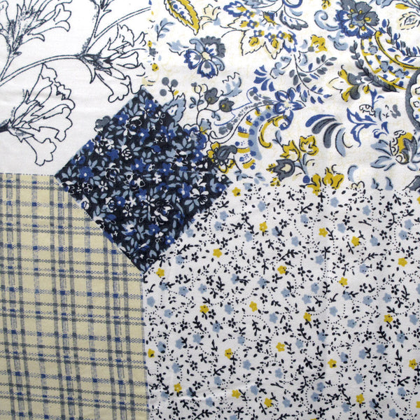 Serena Patchwork Cotton Quilt Doona Duvet Cover Set Blue Queen