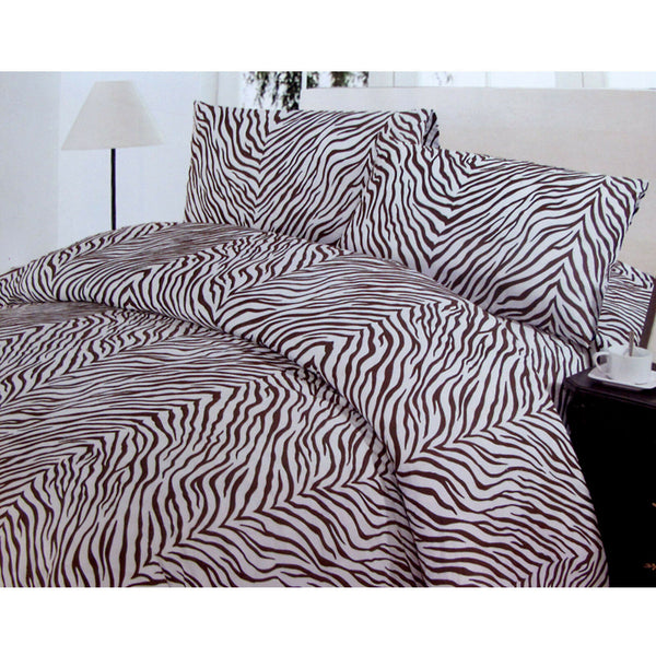 Zebra Print Pattern Quilt Doona Duvet Cover Set Brown White Double