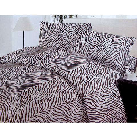 Zebra Print Pattern Quilt Doona Duvet Cover Set Brown White Double