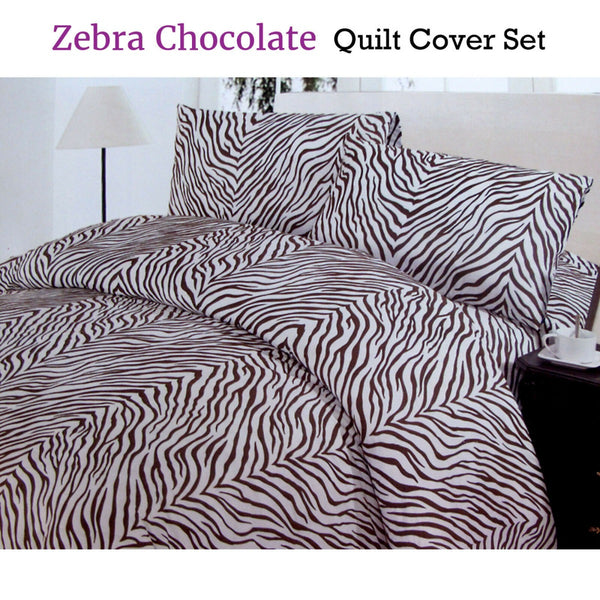 Zebra Print Pattern Quilt Doona Duvet Cover Set Brown White Double