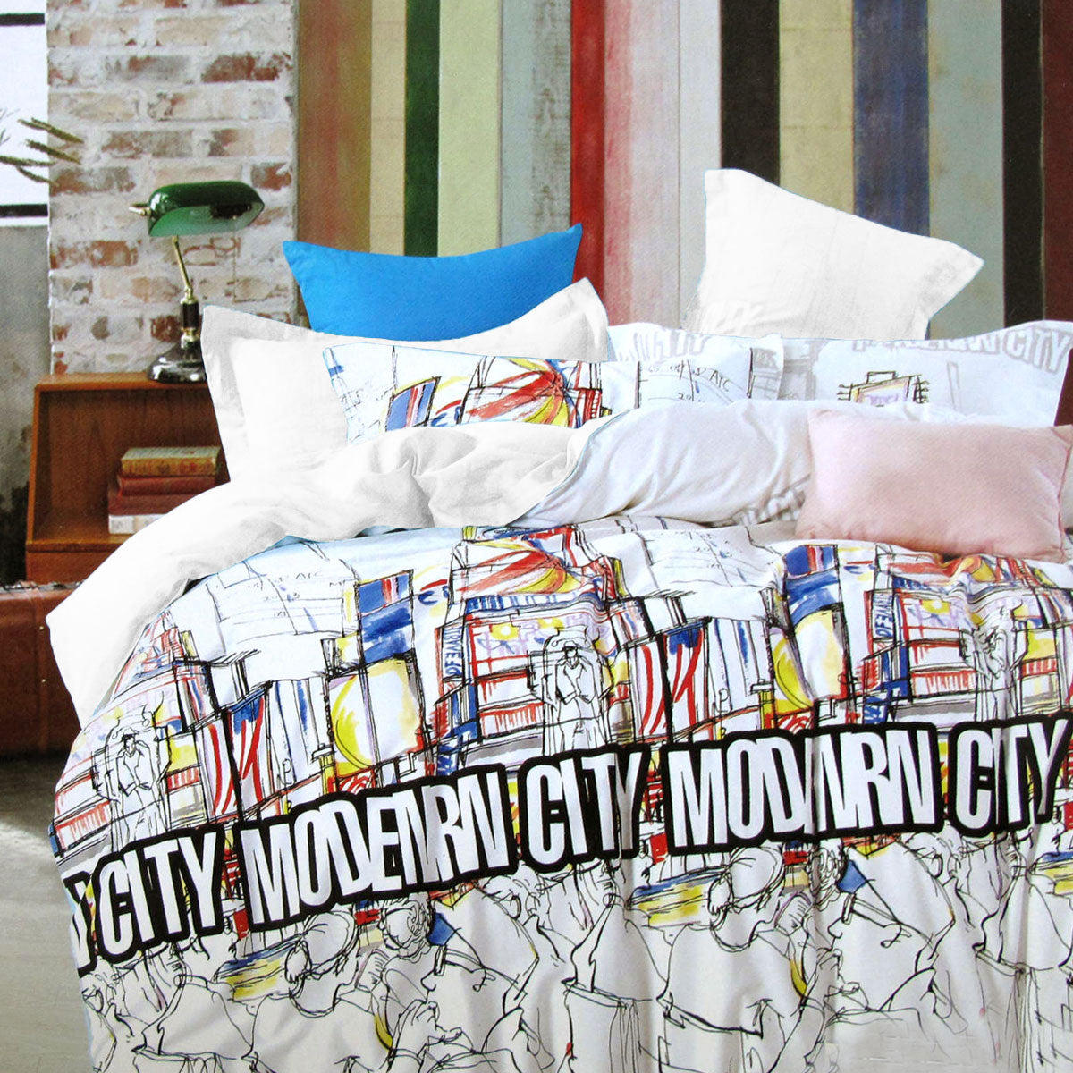 Modern City Cityscape Cotton Quilt Doona Duvet Cover Set Single