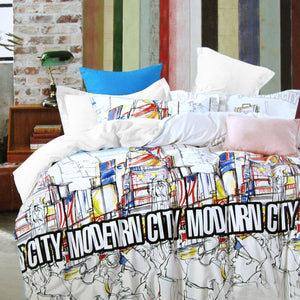 Modern City Cityscape Cotton Quilt Doona Duvet Cover Set Single
