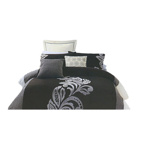 Pierre Emboidered Pintuck Quilt Doona Duvet Cover Set Black Silver Queen