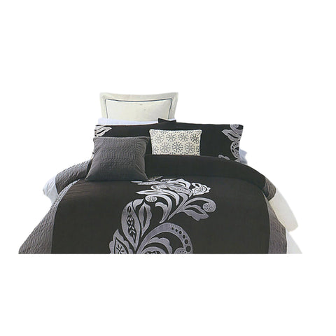 Pierre Emboidered Pintuck Quilt Doona Duvet Cover Set Black Silver Queen