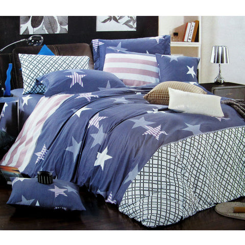 Starry Love 310 TC Cotton Printed Quilt Doona Duvet Cover Set Blue Single