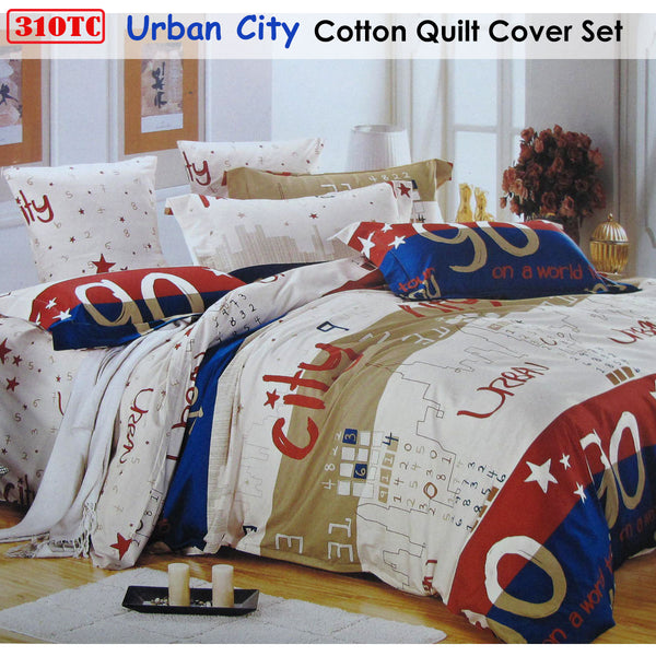 Urban City 310TC Cotton Printed Quilt Doona Duvet Cover Set Single